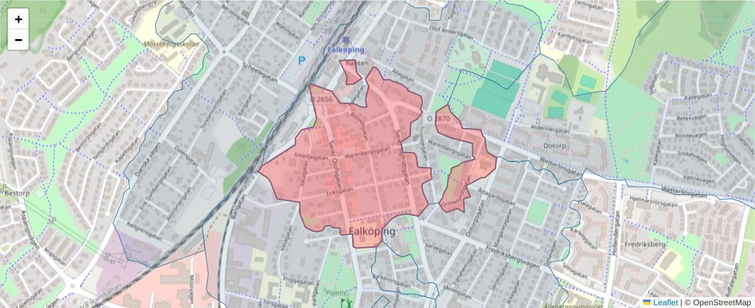 Karta över postnummerområdet  och angränsande postnummer i Sverige