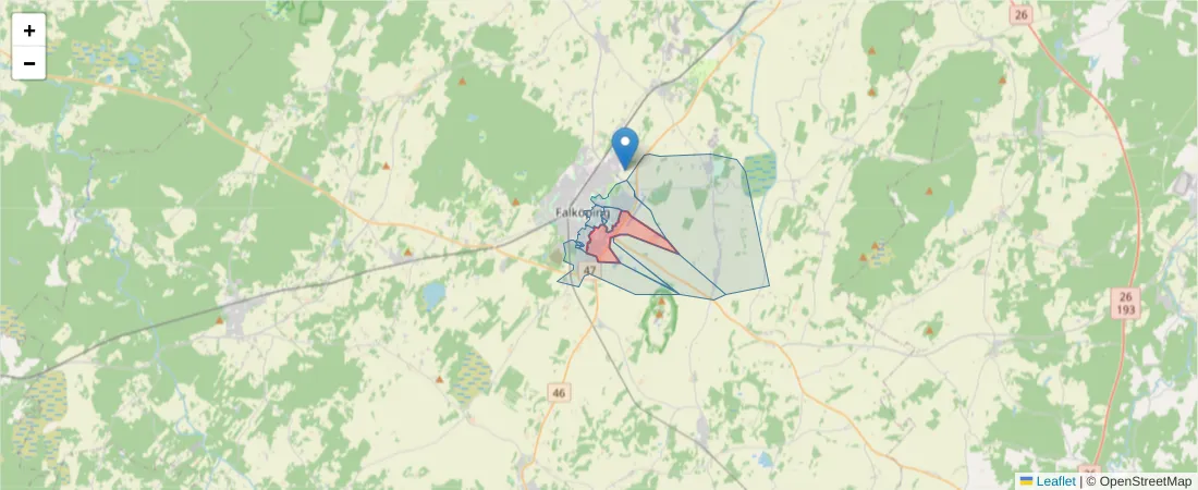 Karta över postnummerområdet  och angränsande postnummer i Sverige