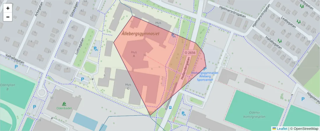 Karta över postnummerområdet  och angränsande postnummer i Sverige