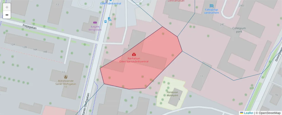 Karta över postnummerområdet  och angränsande postnummer i Sverige