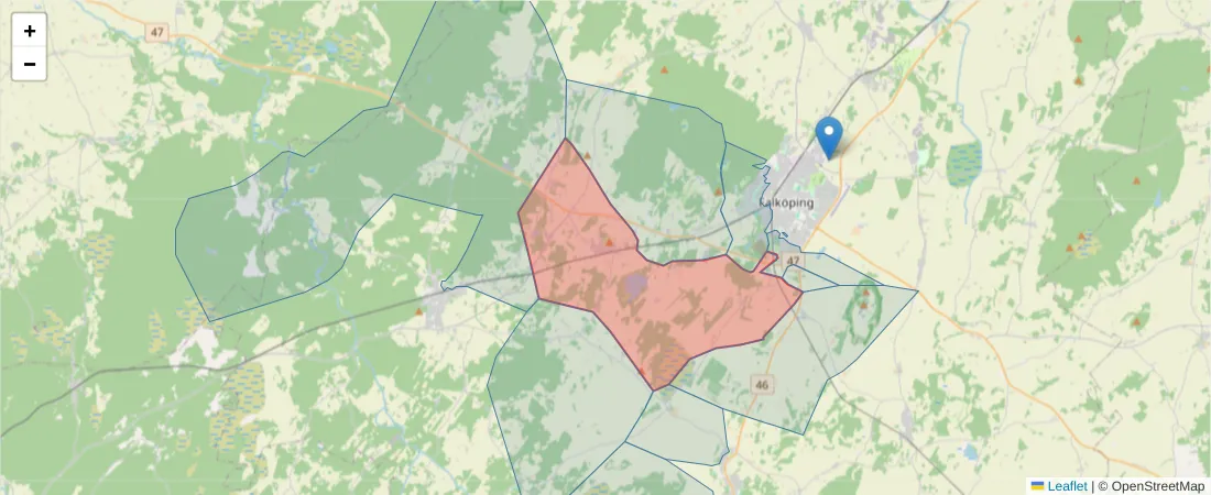Karta över postnummerområdet  och angränsande postnummer i Sverige