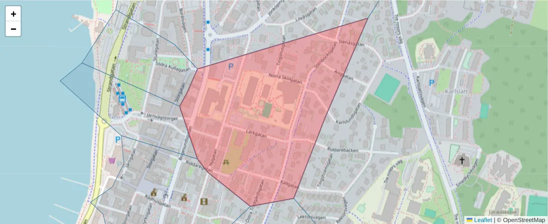 Karta över postnummerområdet  och angränsande postnummer i Sverige