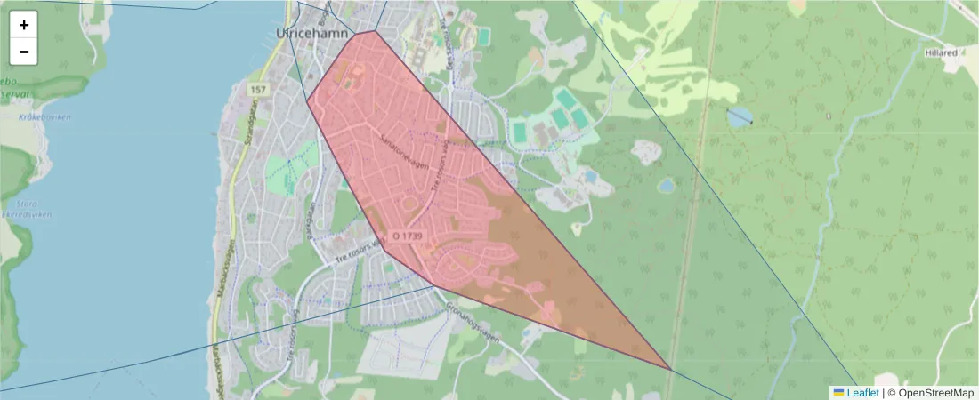 Karta över postnummerområdet  och angränsande postnummer i Sverige