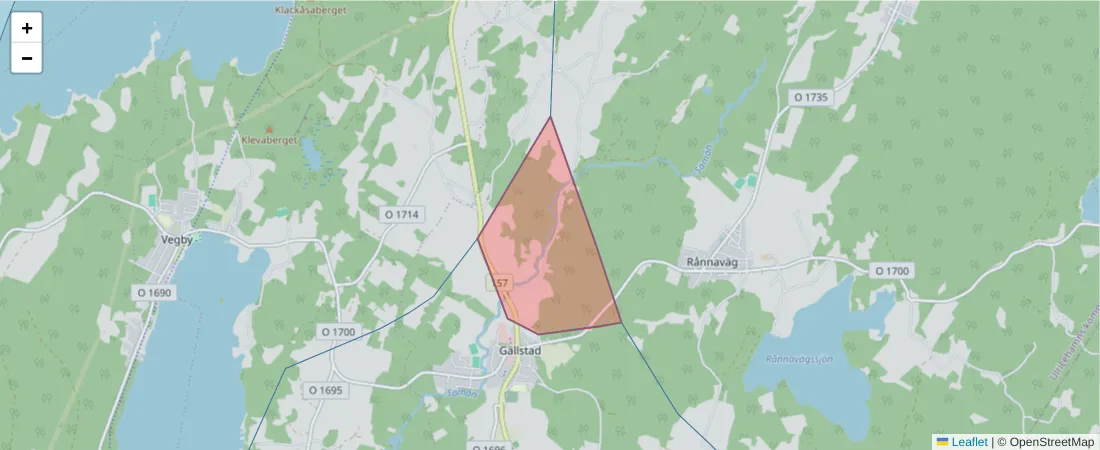 Karta över postnummerområdet  och angränsande postnummer i Sverige