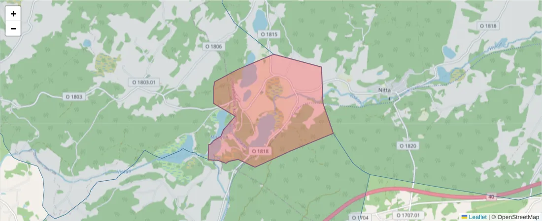 Karta över postnummerområdet  och angränsande postnummer i Sverige