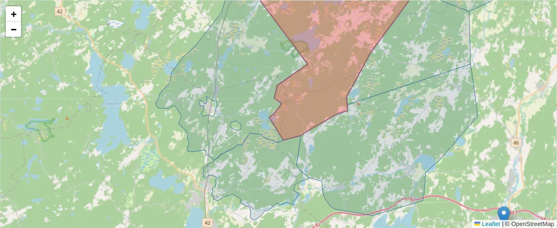 Karta över postnummerområdet  och angränsande postnummer i Sverige