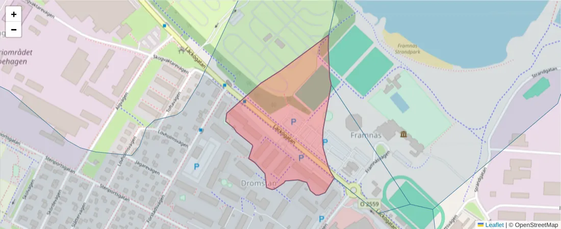 Karta över postnummerområdet  och angränsande postnummer i Sverige