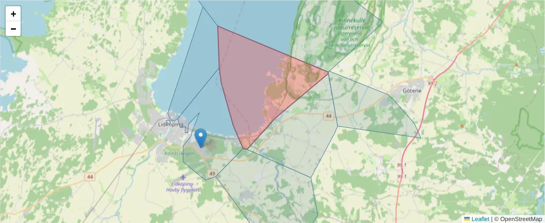 Karta över postnummerområdet  och angränsande postnummer i Sverige
