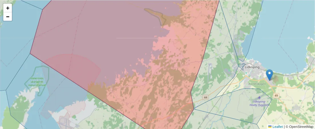 Karta över postnummerområdet  och angränsande postnummer i Sverige