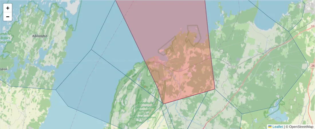 Karta över postnummerområdet  och angränsande postnummer i Sverige