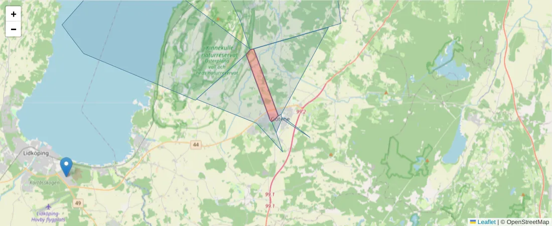 Karta över postnummerområdet  och angränsande postnummer i Sverige