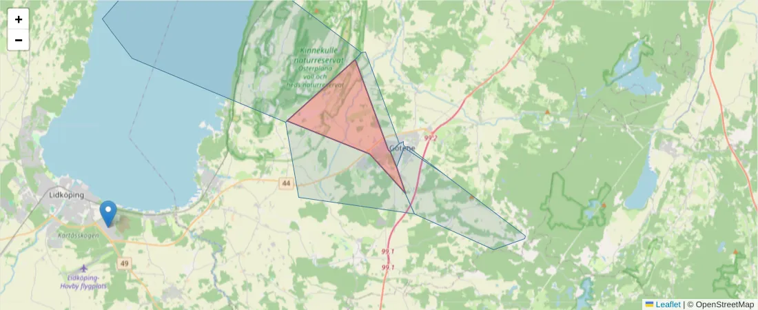 Karta över postnummerområdet  och angränsande postnummer i Sverige
