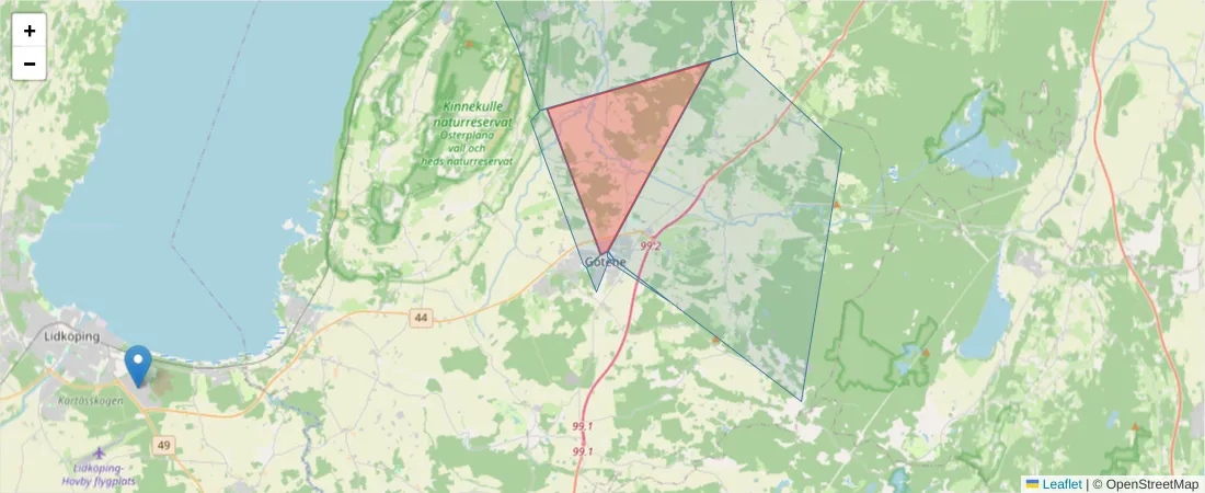 Karta över postnummerområdet  och angränsande postnummer i Sverige
