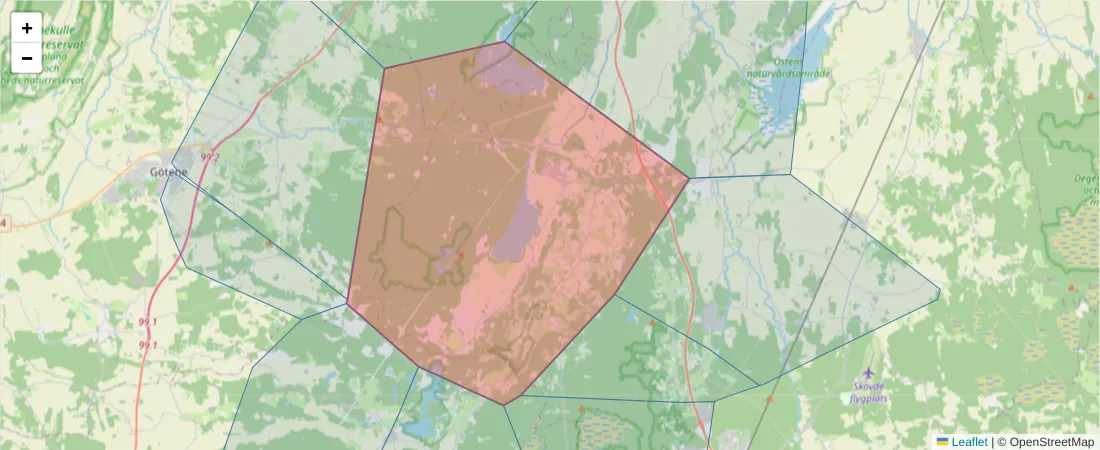 Karta över postnummerområdet  och angränsande postnummer i Sverige