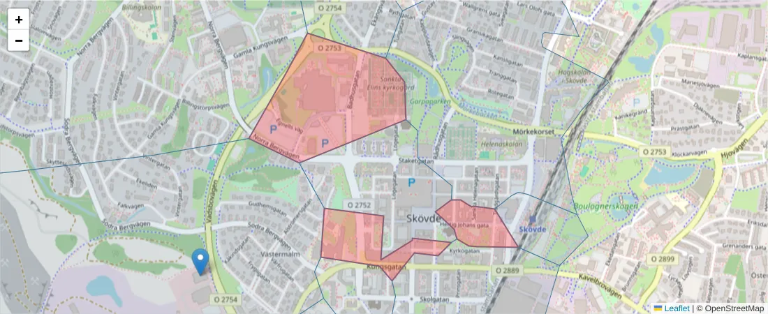 Karta över postnummerområdet  och angränsande postnummer i Sverige