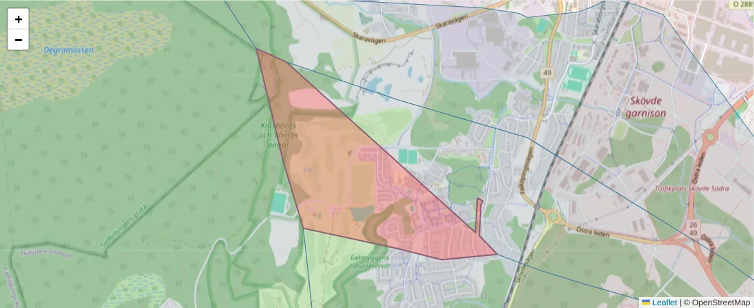 Karta över postnummerområdet  och angränsande postnummer i Sverige