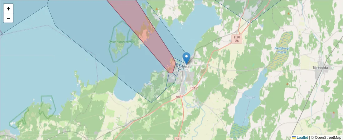 Karta över postnummerområdet  och angränsande postnummer i Sverige