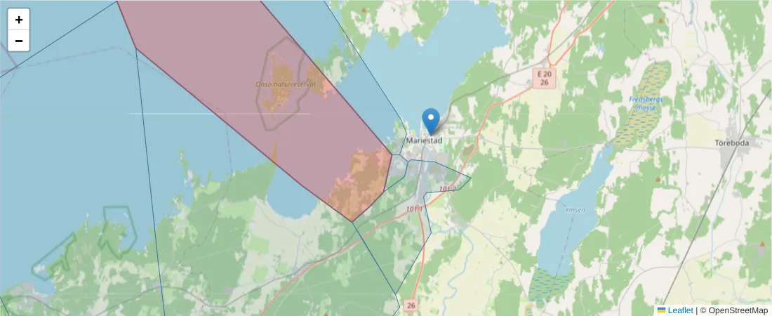 Karta över postnummerområdet  och angränsande postnummer i Sverige
