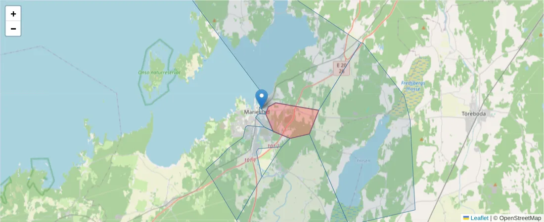 Karta över postnummerområdet  och angränsande postnummer i Sverige