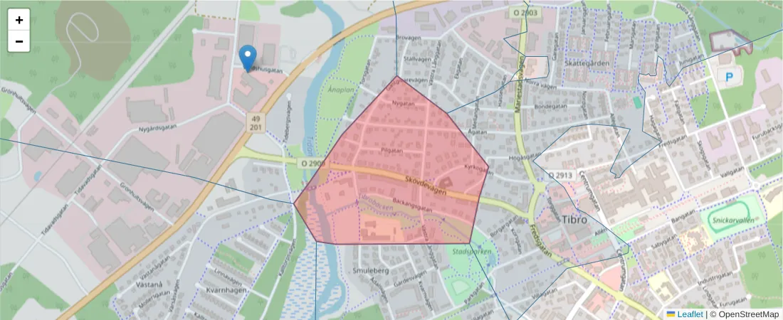 Karta över postnummerområdet  och angränsande postnummer i Sverige