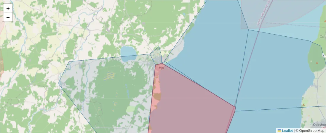 Karta över postnummerområdet  och angränsande postnummer i Sverige