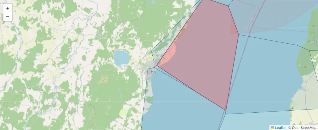 Karta över postnummerområdet  och angränsande postnummer i Sverige