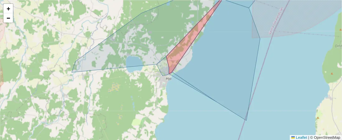 Karta över postnummerområdet  och angränsande postnummer i Sverige