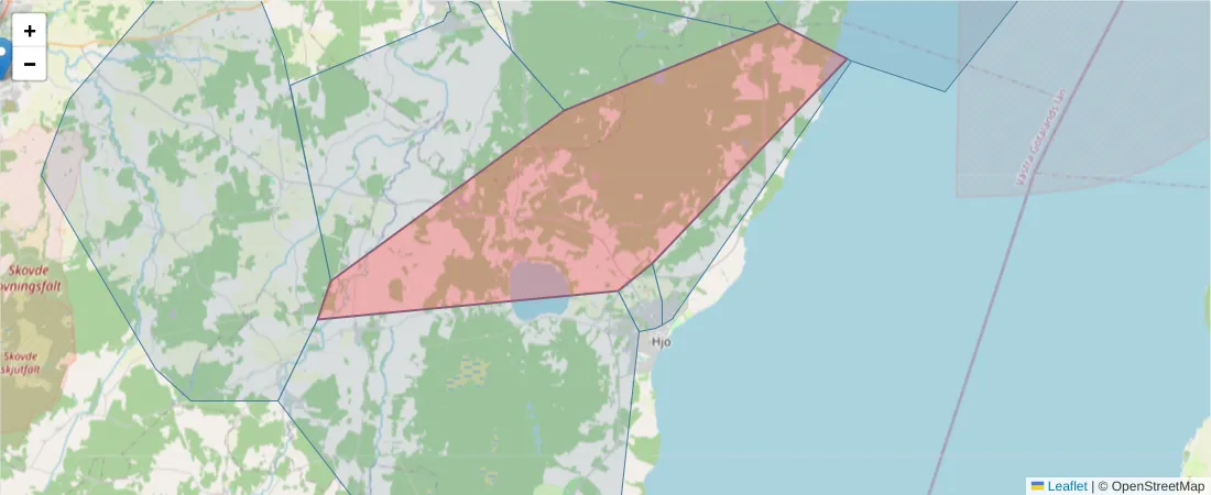 Karta över postnummerområdet  och angränsande postnummer i Sverige