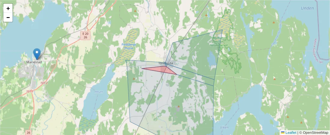 Karta över postnummerområdet  och angränsande postnummer i Sverige