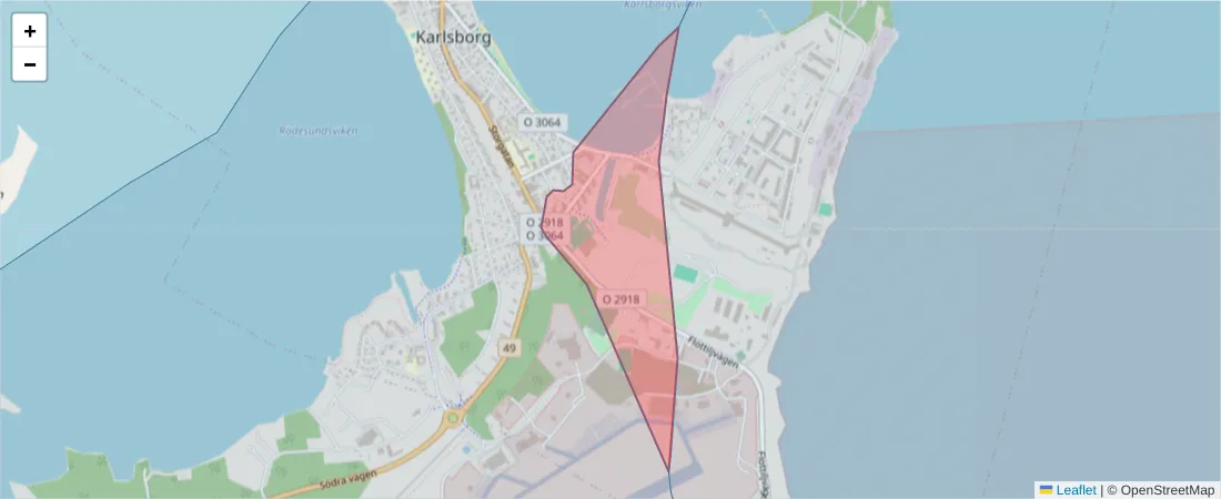 Karta över postnummerområdet  och angränsande postnummer i Sverige