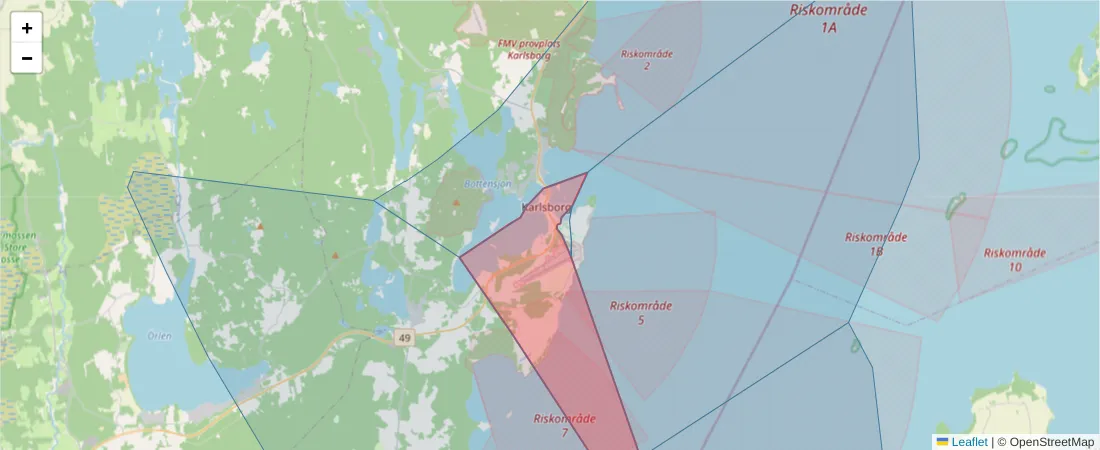Karta över postnummerområdet  och angränsande postnummer i Sverige