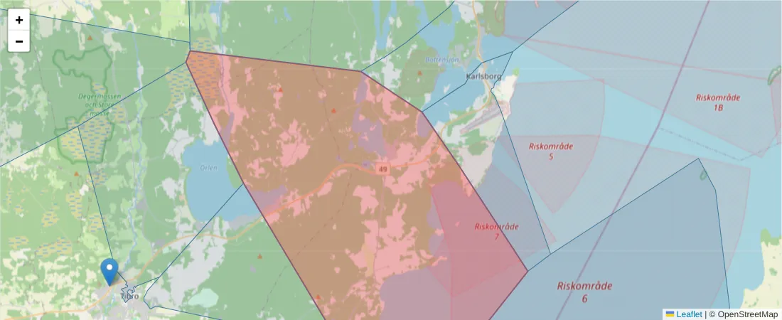 Karta över postnummerområdet  och angränsande postnummer i Sverige