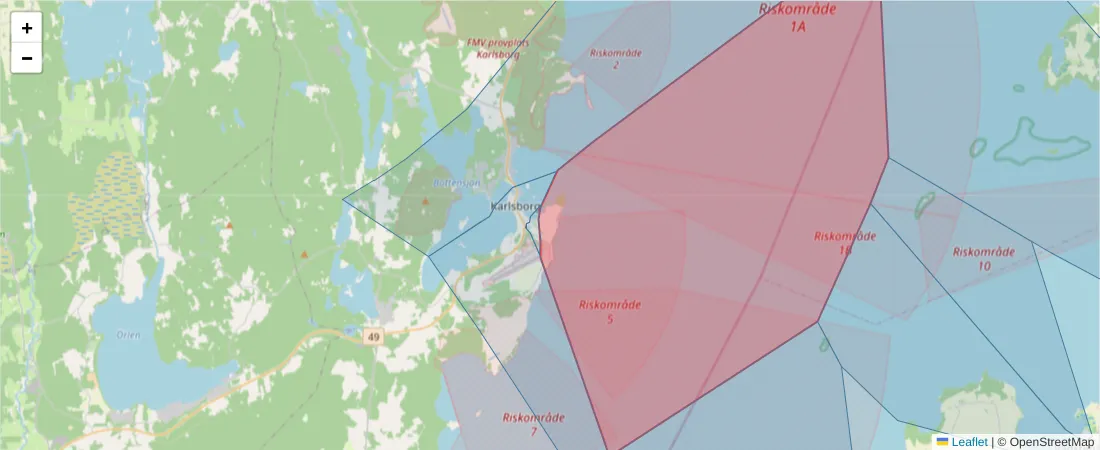 Karta över postnummerområdet  och angränsande postnummer i Sverige