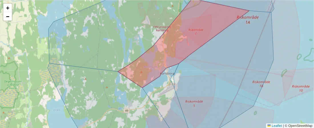 Karta över postnummerområdet  och angränsande postnummer i Sverige