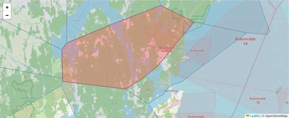 Karta över postnummerområdet  och angränsande postnummer i Sverige