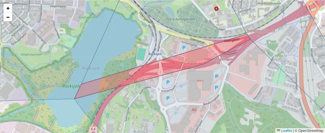 Karta över postnummerområdet  och angränsande postnummer i Sverige