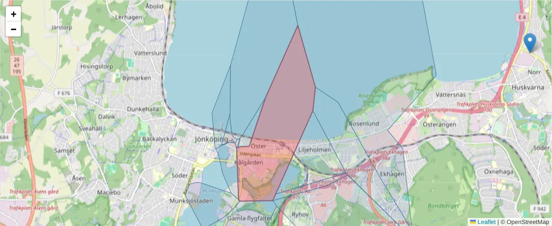 Karta över postnummerområdet  och angränsande postnummer i Sverige