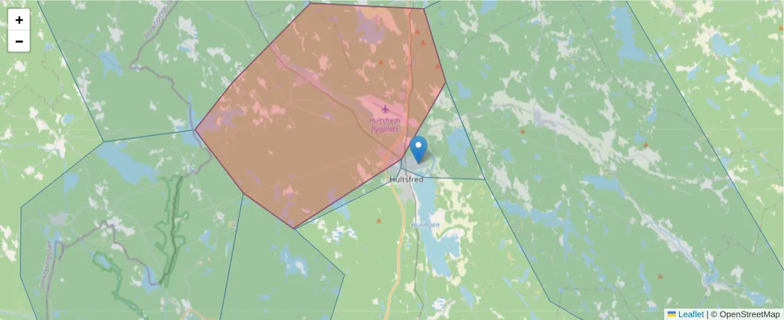 Karta över postnummerområdet  och angränsande postnummer i Sverige