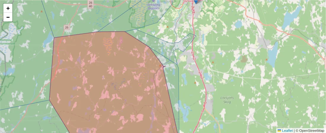Karta över postnummerområdet  och angränsande postnummer i Sverige