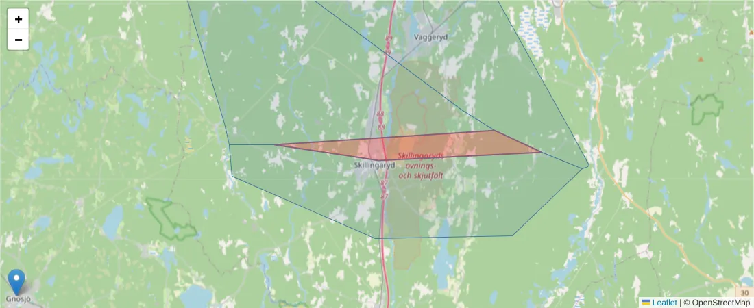 Karta över postnummerområdet  och angränsande postnummer i Sverige