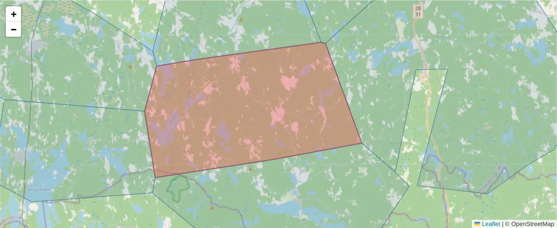 Karta över postnummerområdet  och angränsande postnummer i Sverige