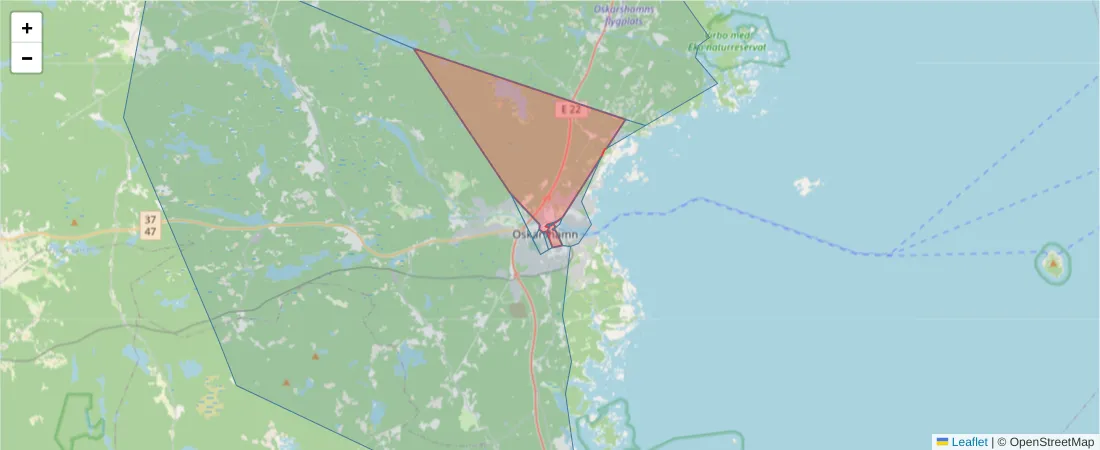 Karta över postnummerområdet  och angränsande postnummer i Sverige
