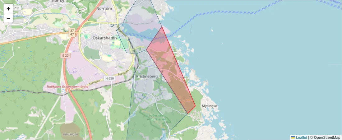 Karta över postnummerområdet  och angränsande postnummer i Sverige