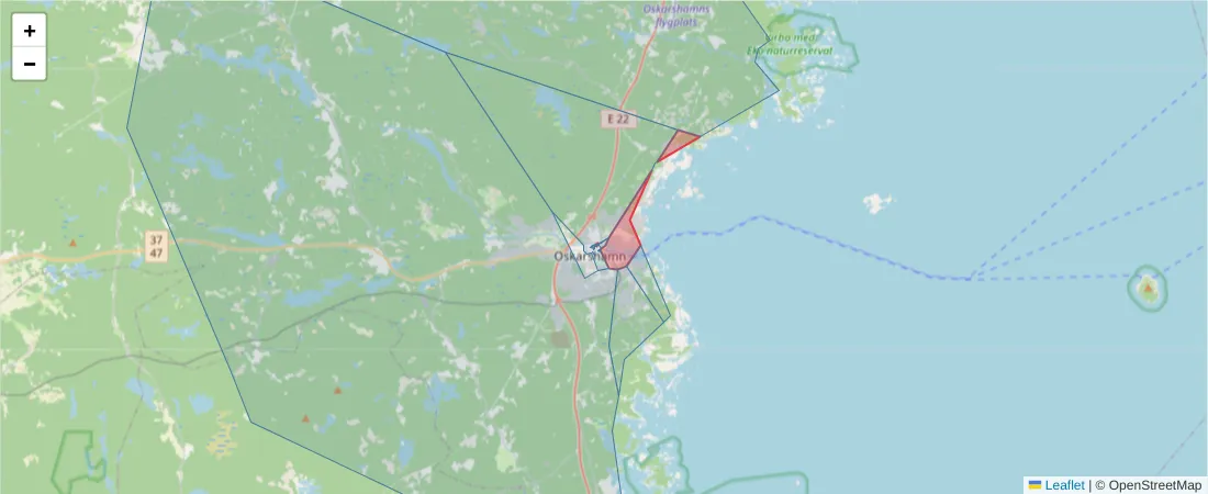 Karta över postnummerområdet  och angränsande postnummer i Sverige