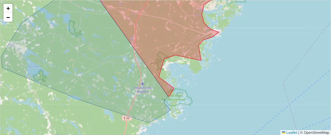 Karta över postnummerområdet  och angränsande postnummer i Sverige