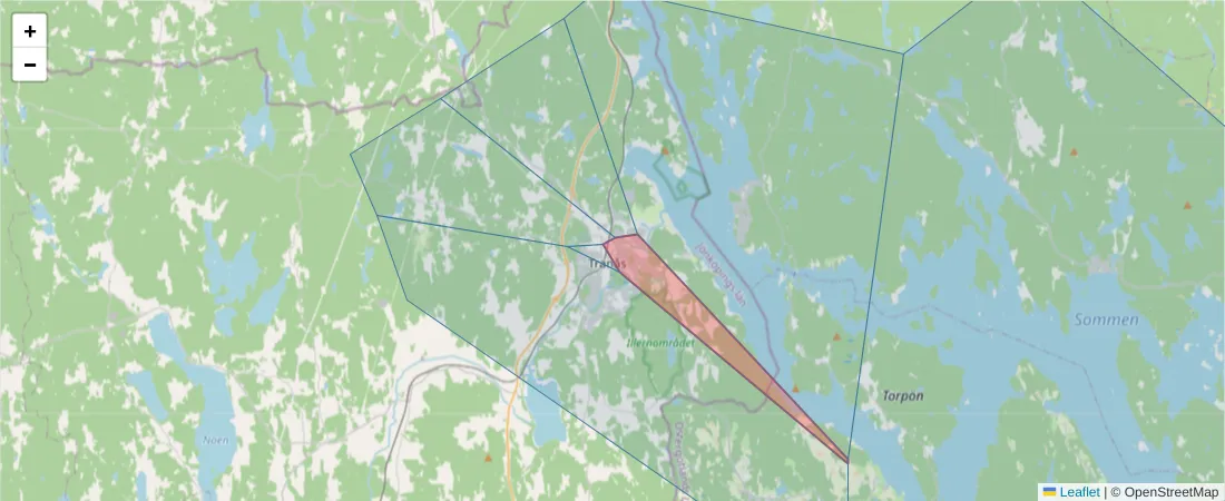 Karta över postnummerområdet  och angränsande postnummer i Sverige
