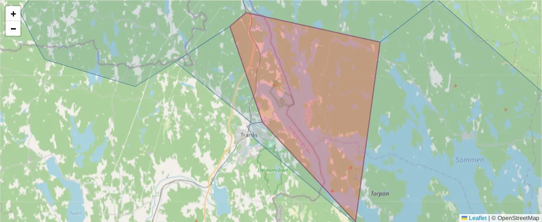 Karta över postnummerområdet  och angränsande postnummer i Sverige