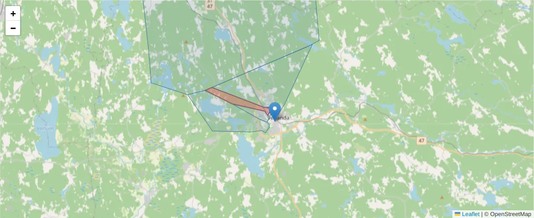 Karta över postnummerområdet  och angränsande postnummer i Sverige