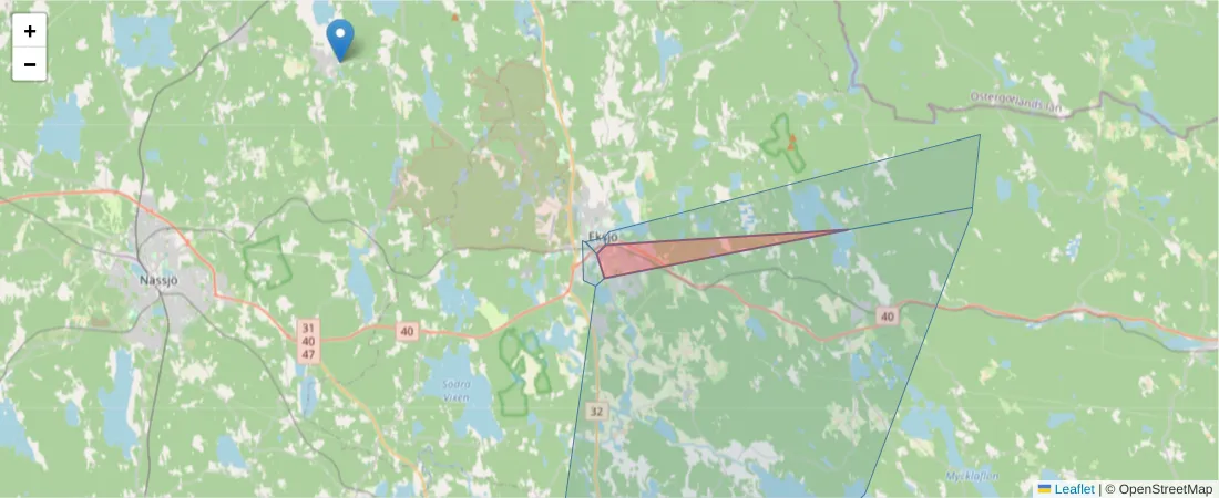 Karta över postnummerområdet  och angränsande postnummer i Sverige