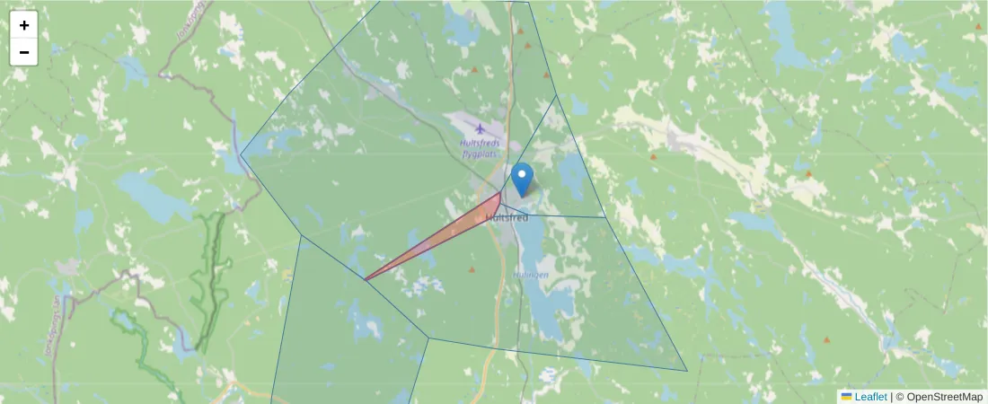 Karta över postnummerområdet  och angränsande postnummer i Sverige